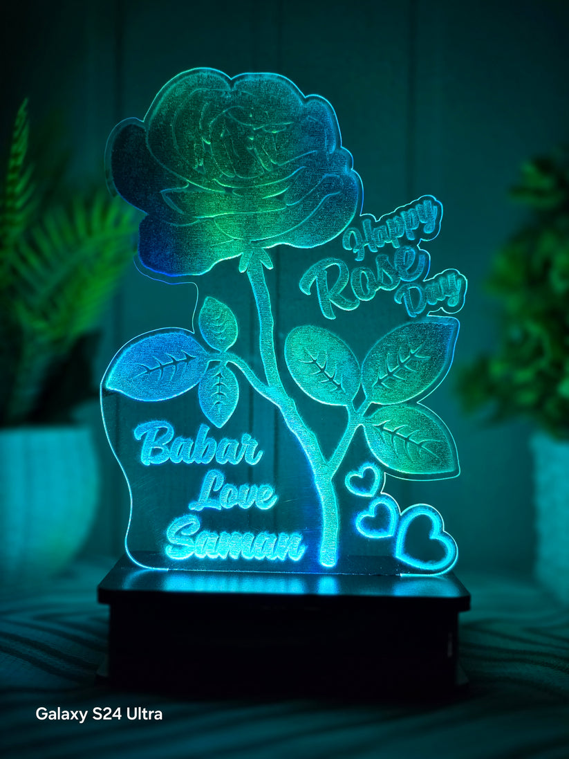 Rose & Leaves 3d Customized illusion Lamp