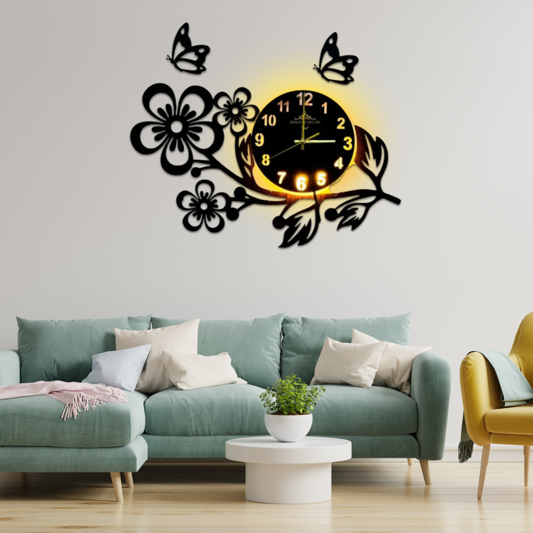 Beautiful flower shaped wall clock  with light - Hamas Decor