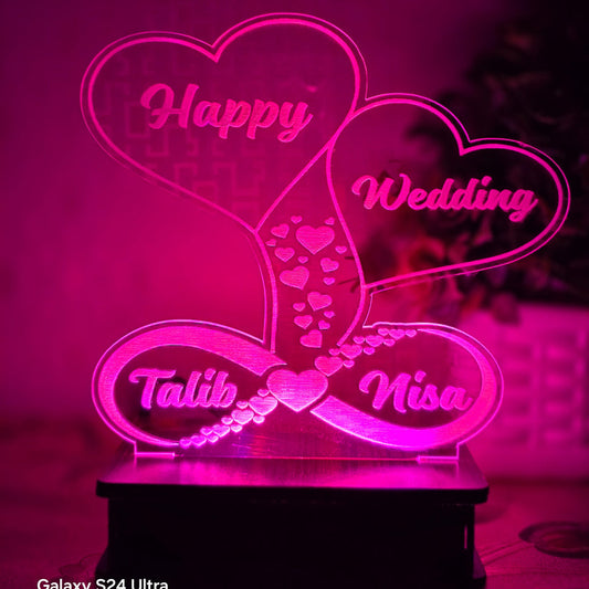 2 Heart Happy Wedding 3d Customized illusion Lamp