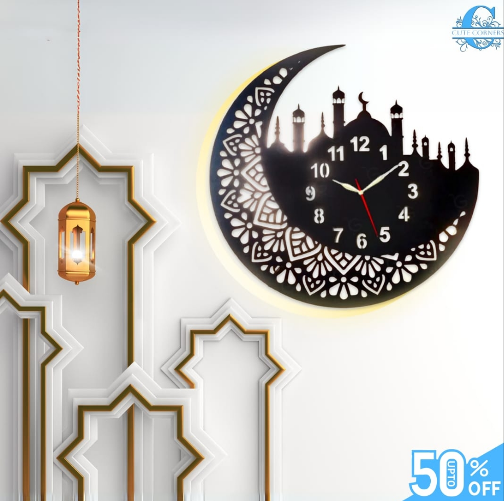 Beautiful Chand Wall Clock with Light - Hamas Decor