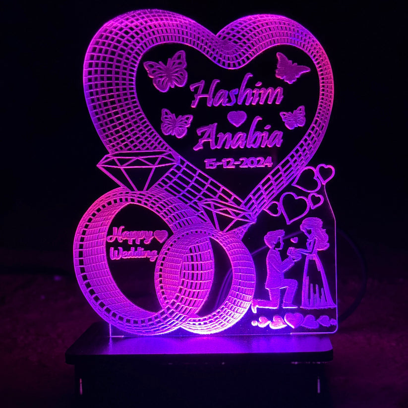 Couple Diamond Ring 3d Customized illusion Lamp - Hamas Decor