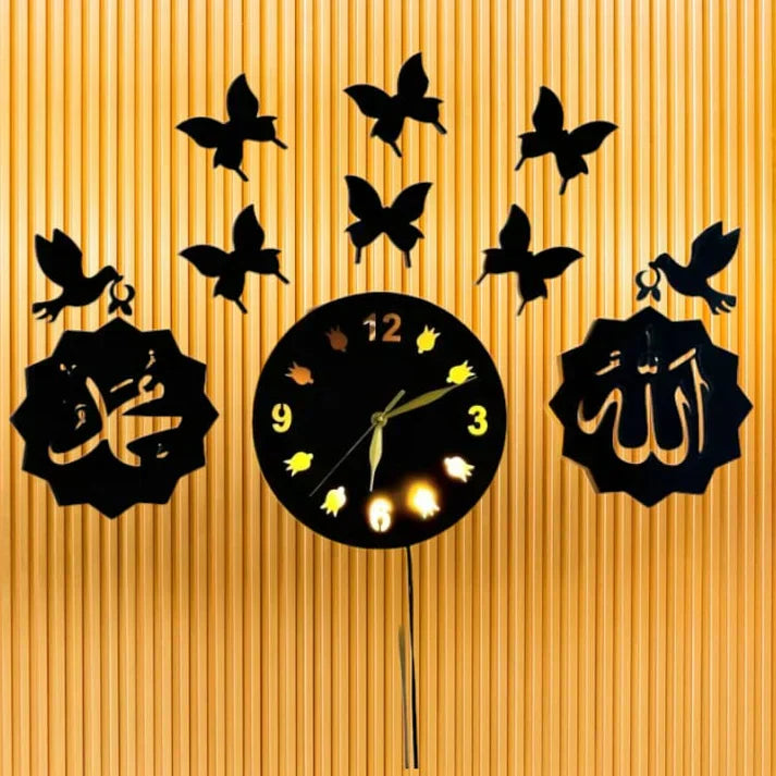 Islamic Wooden Wall Clock With Light A1 - Hamas Decor