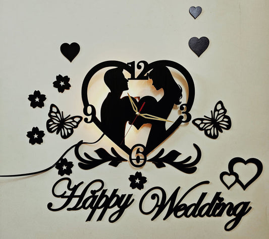 Stylish Happy Wedding Wooden Wall Clock - Hamas Decor