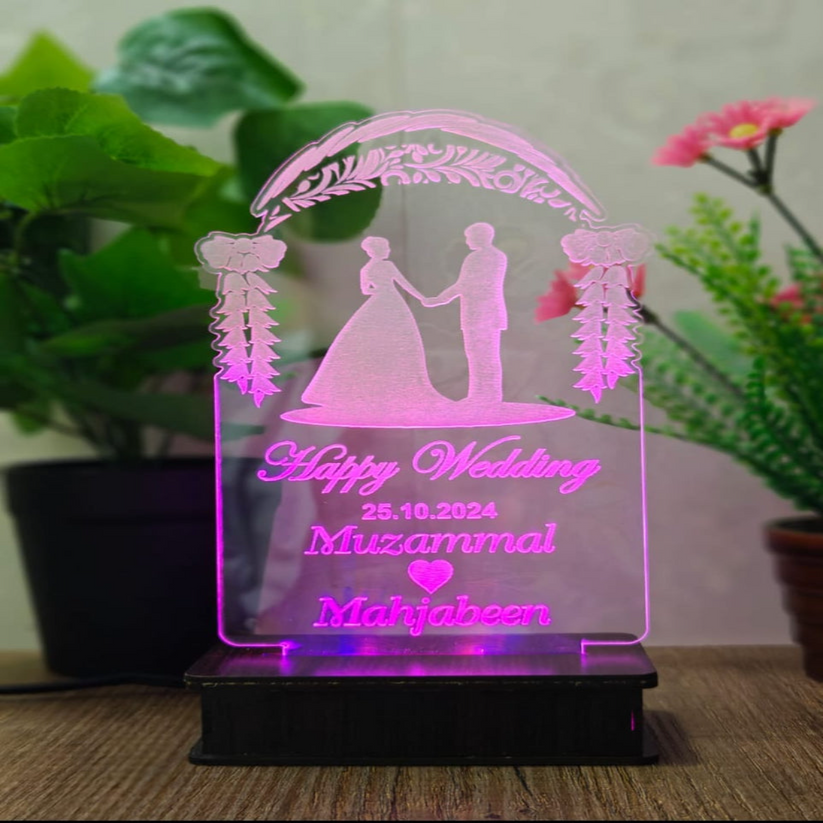 Happy Wedding 3d Customized illusion Lamp - Hamas Decor