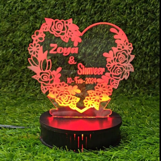 3D Flower On Heart Customized Illusion Lamp - Hamas Decor