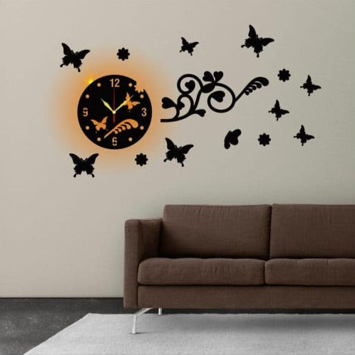 Butterfly Wall Clock With Light A12 - Hamas Decor